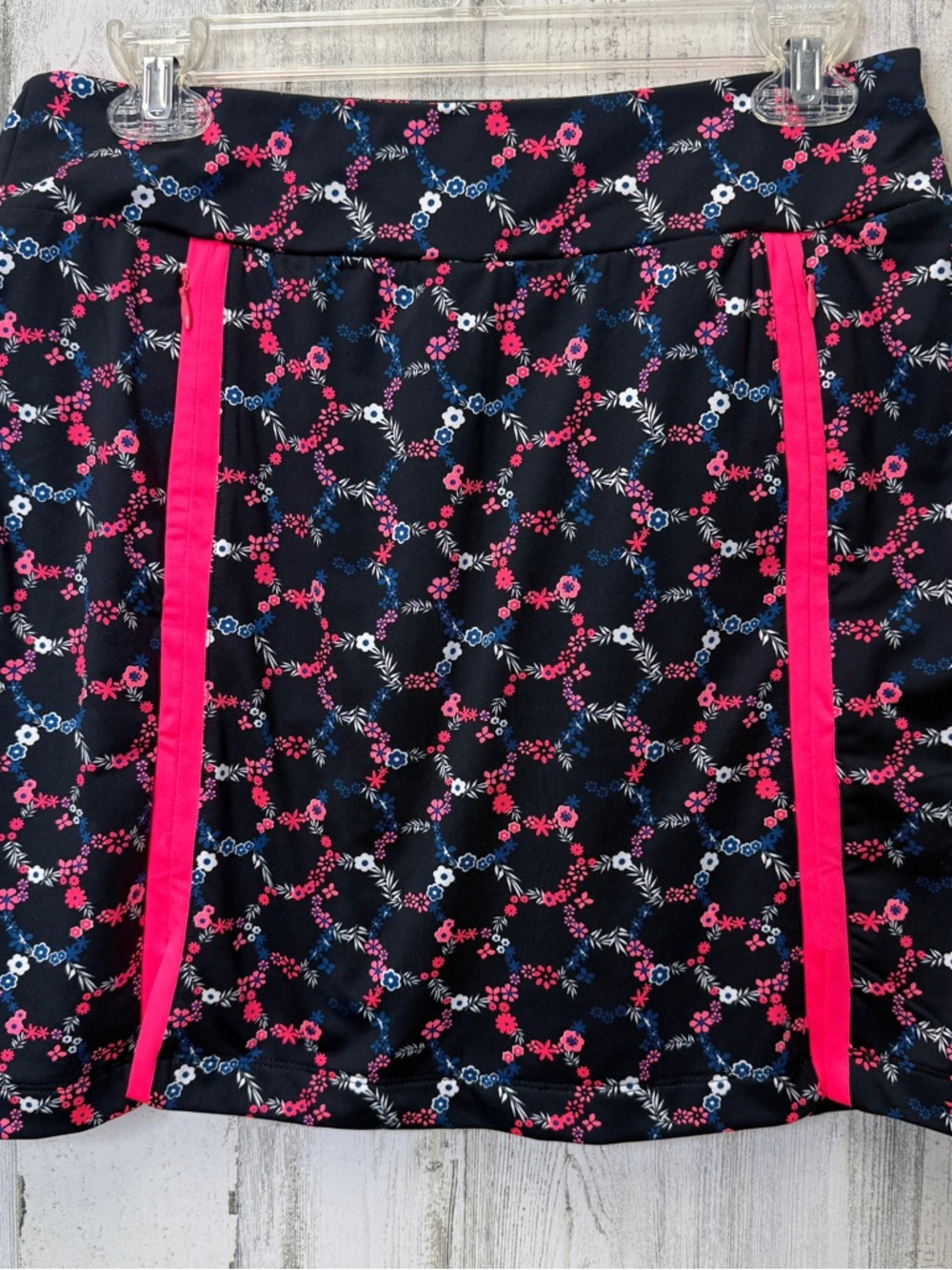 Tail Black Floral Skirt with Hot Pink Trim
